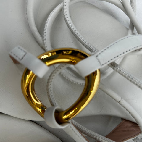 Gia Borghini £425 White Leather Ankle Wrap Thong Sandals 40