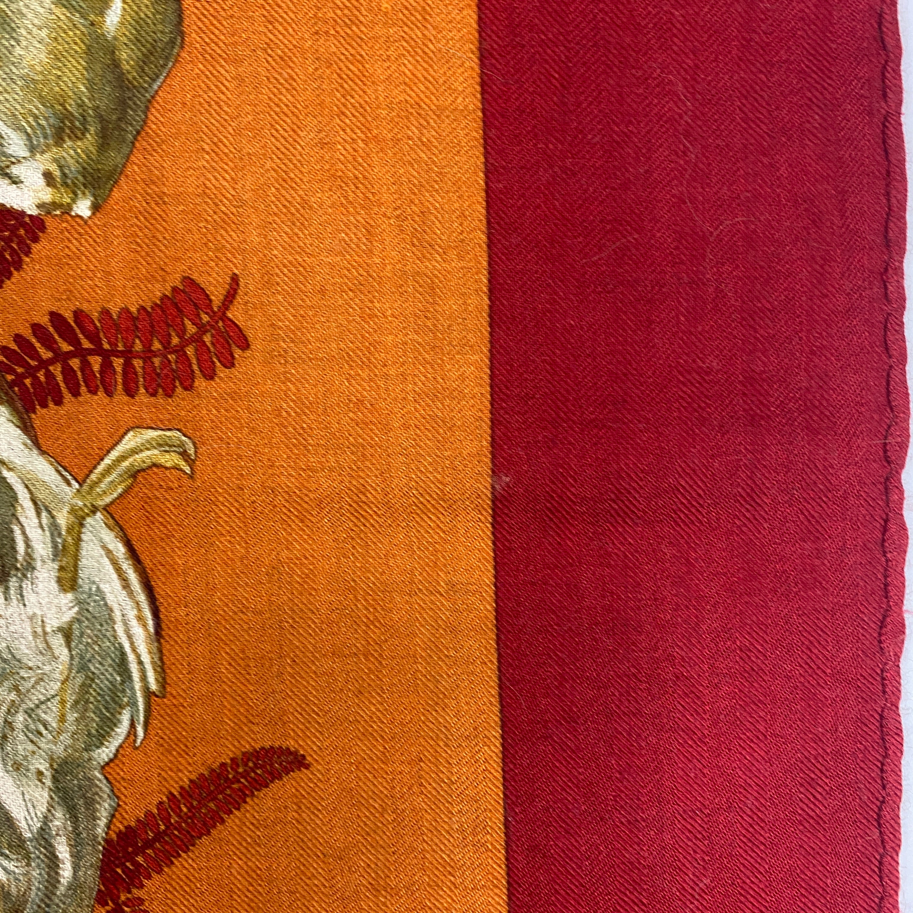 Hermes Burgundy Gibier Game Birds 90 Cashmere & Silk Scarf