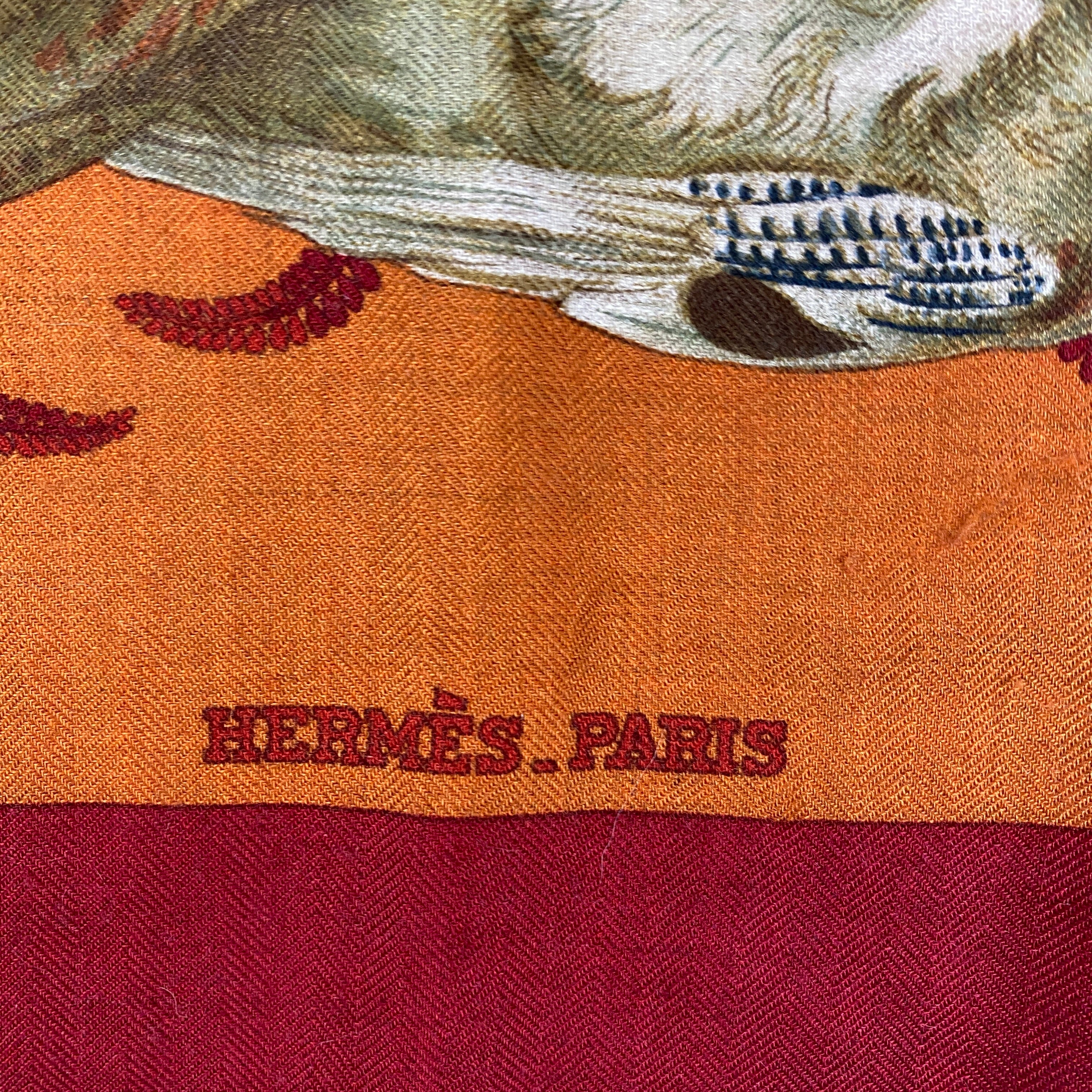 Hermes Burgundy Gibier Game Birds 90 Cashmere & Silk Scarf