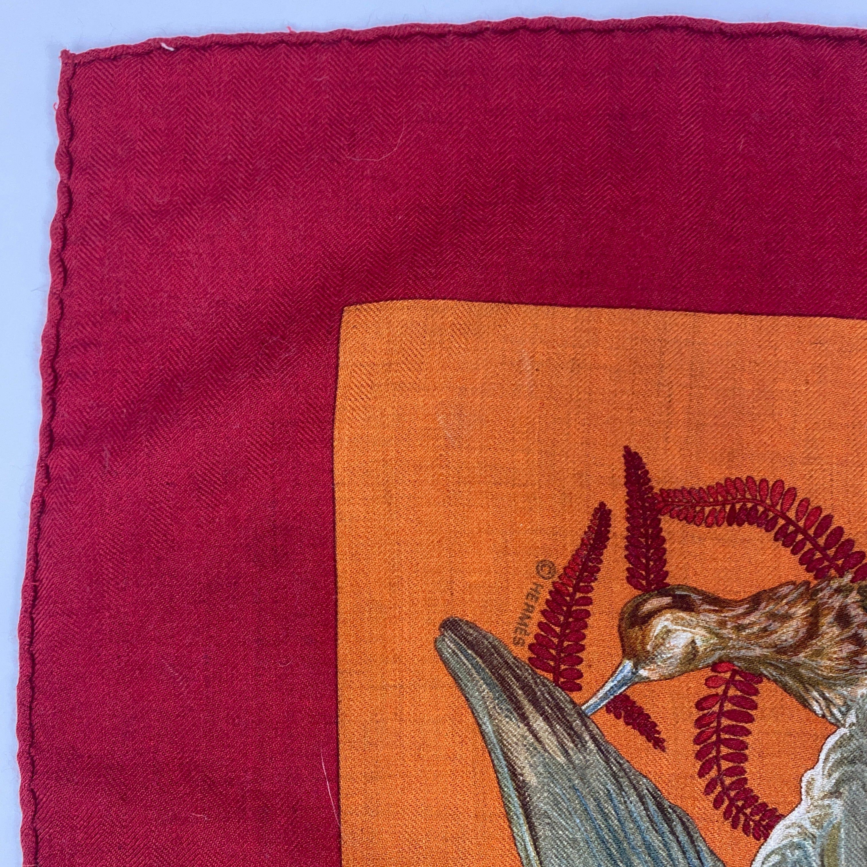 Hermes Burgundy Gibier Game Birds 90 Cashmere & Silk Scarf