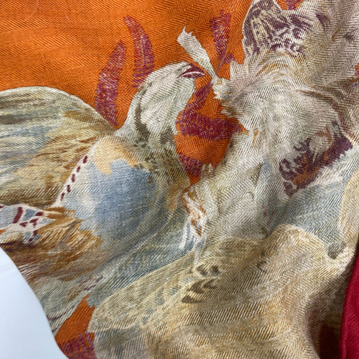 Hermes Burgundy Gibier Game Birds 90 Cashmere & Silk Scarf