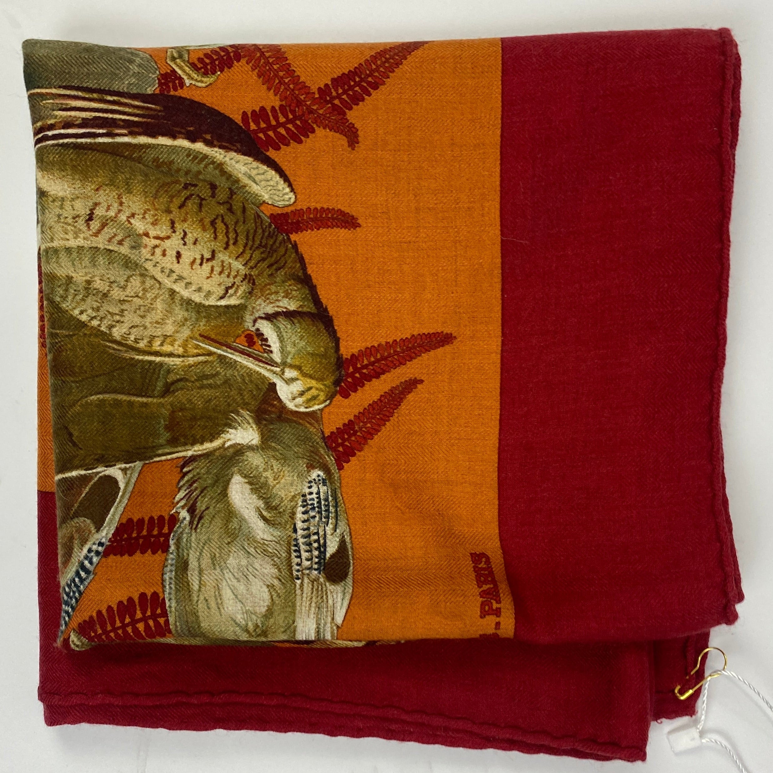 Hermes Burgundy Gibier Game Birds 90 Cashmere & Silk Scarf