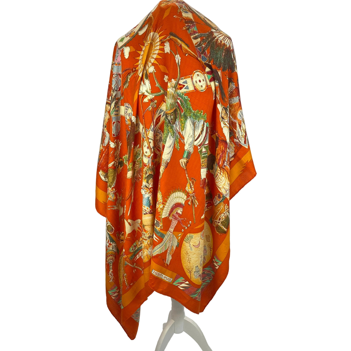 Hermes Orange Les Danses Des Indiens Large 140 Cashmere & Silk Carre Scarf