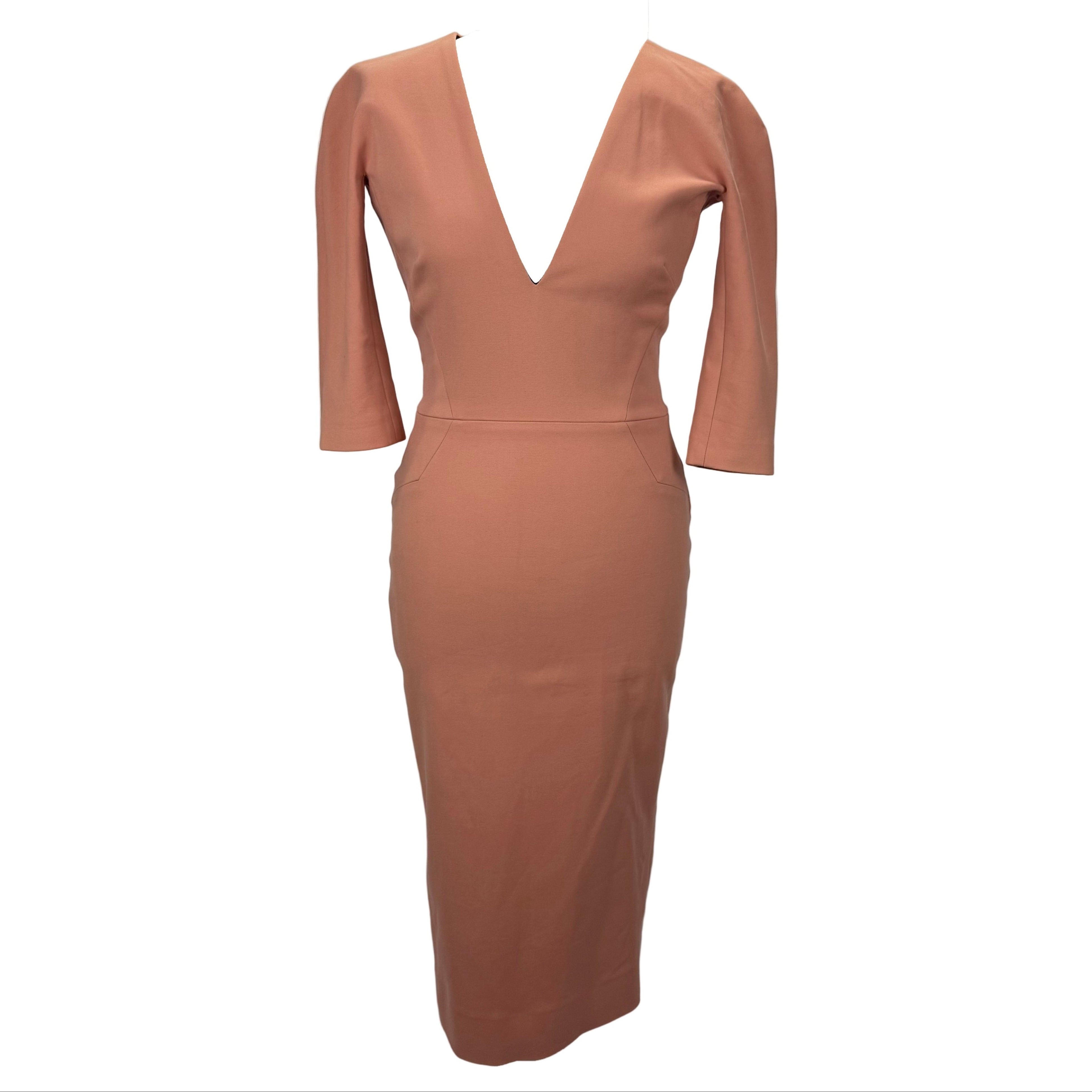Victoria Beckham Plaster Pink Zip Back Midi Dress XS