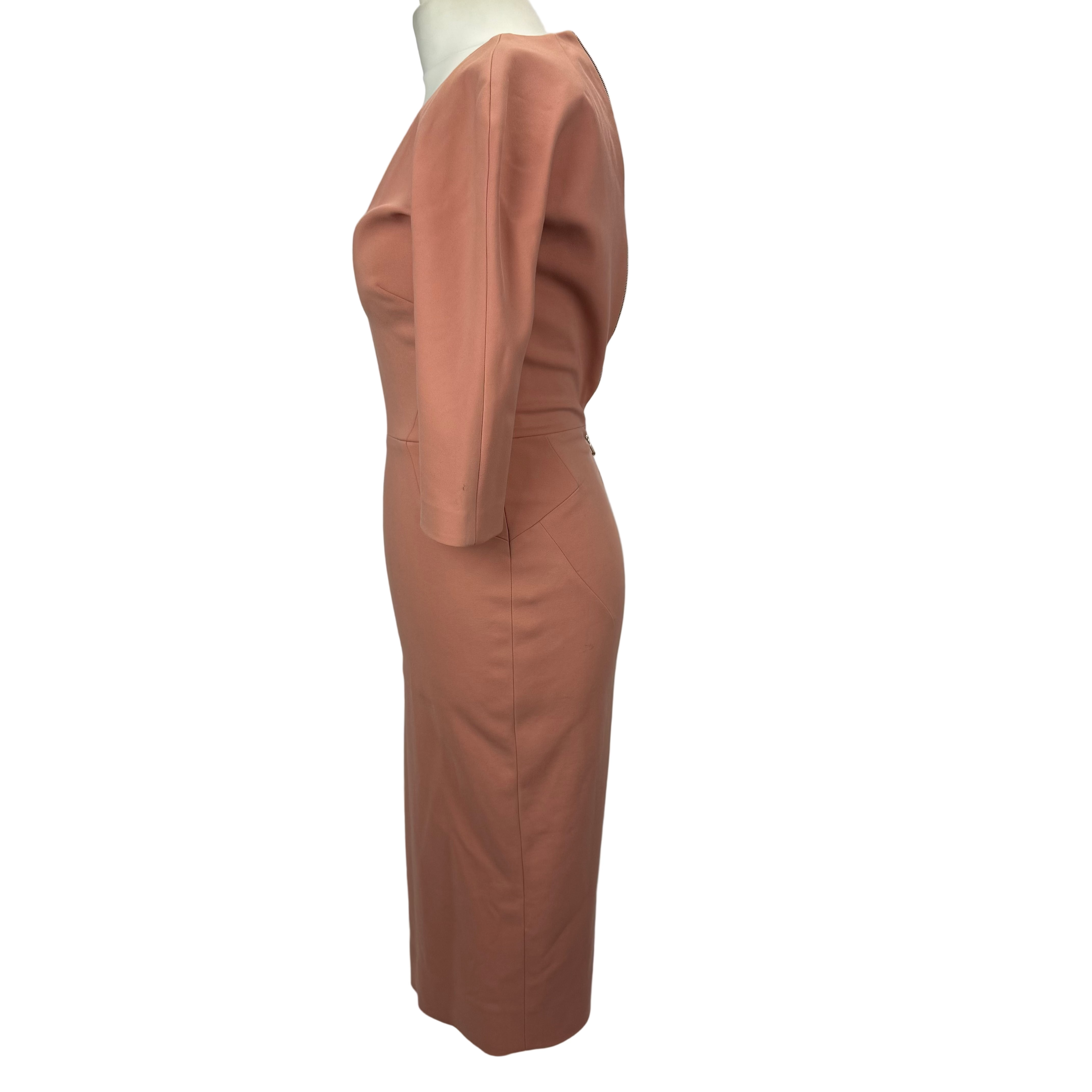 Victoria Beckham Plaster Pink Zip Back Midi Dress XS