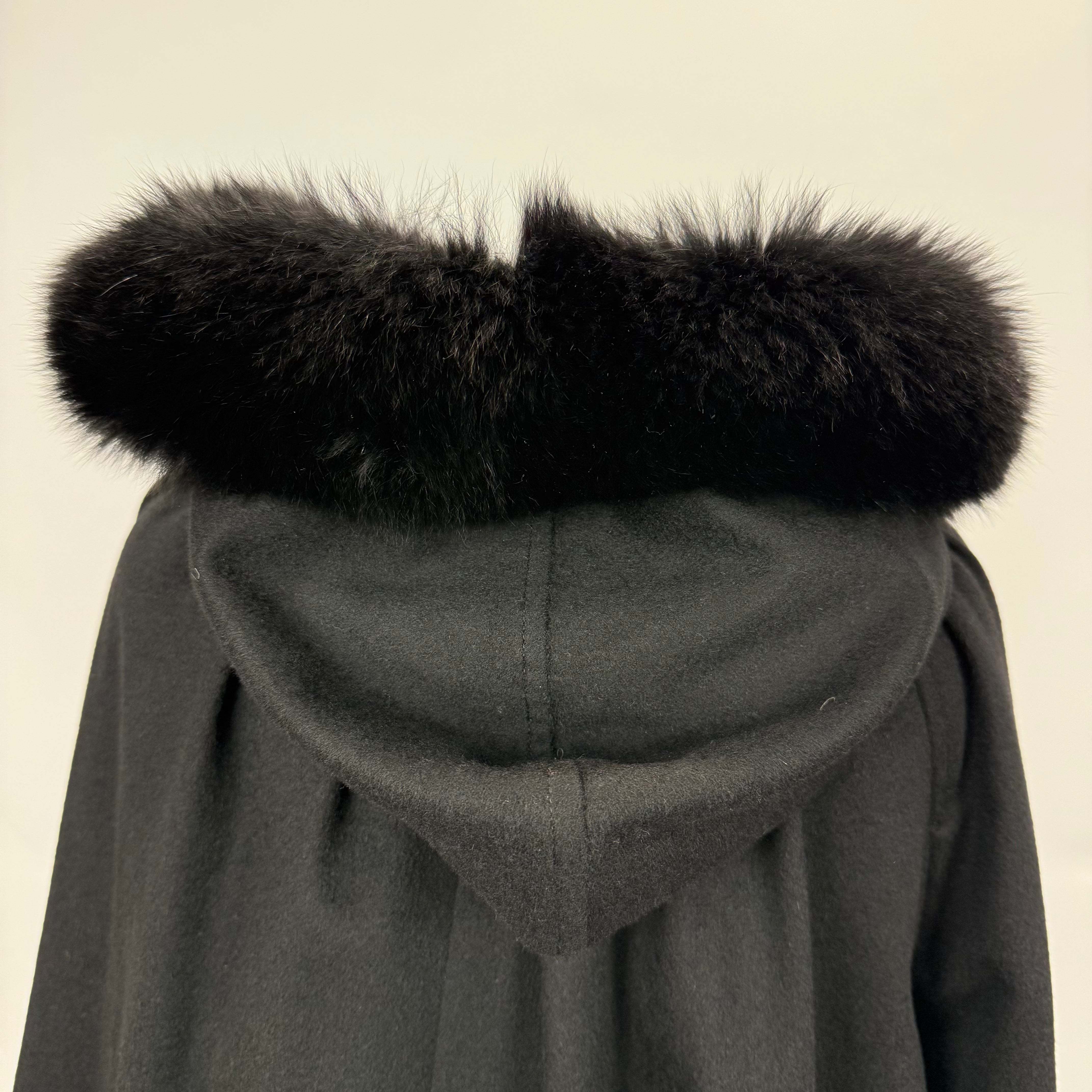 Max Mara Black Pure Cashmere Hooded Coat XS/S/M