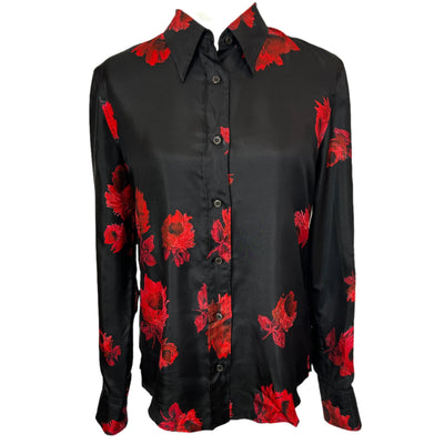 Prada Black & Red Floral Silk Shirt M