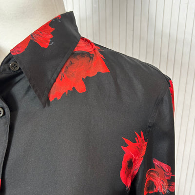 Prada Black & Red Floral Silk Shirt M