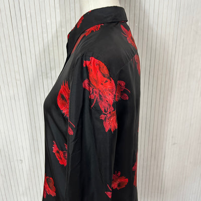 Prada Black & Red Floral Silk Shirt M