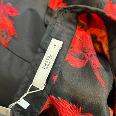 Prada Black & Red Floral Silk Shirt M