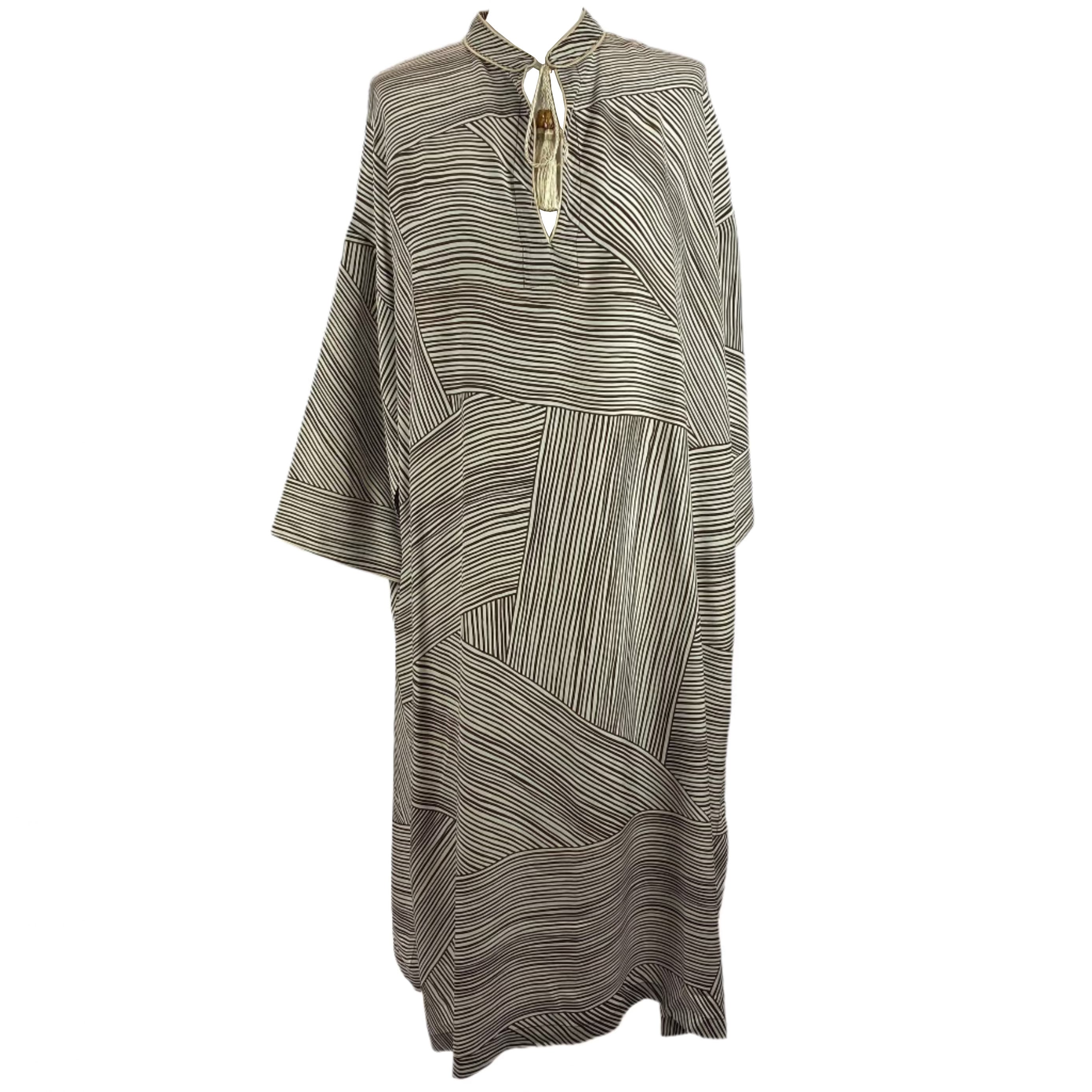 Max Mara Espresso & Cream Stripe Silk Tunic Dress XXL