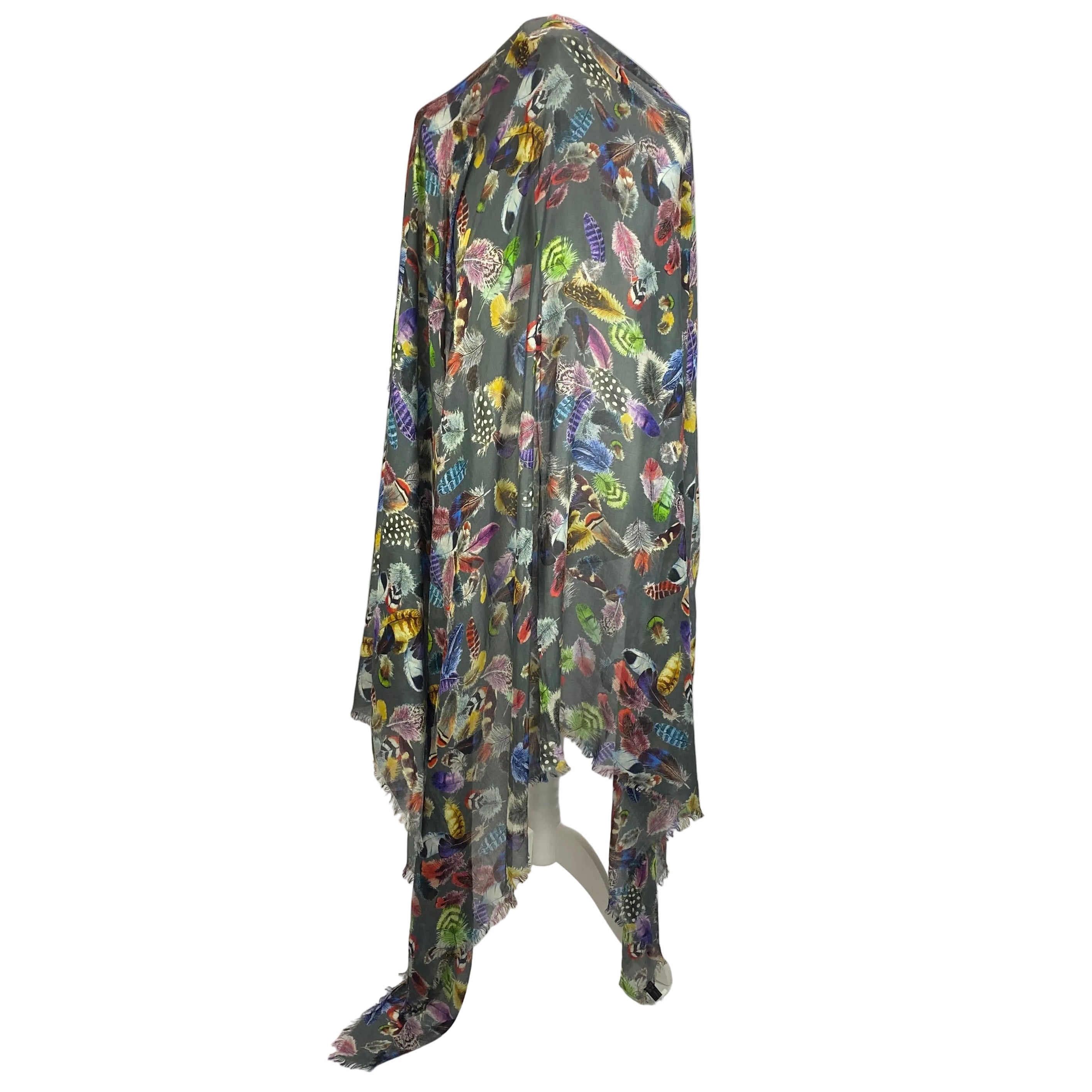 Crimson Cashmere New £280 Grey Featherprint Modal & Cashmere Scarf