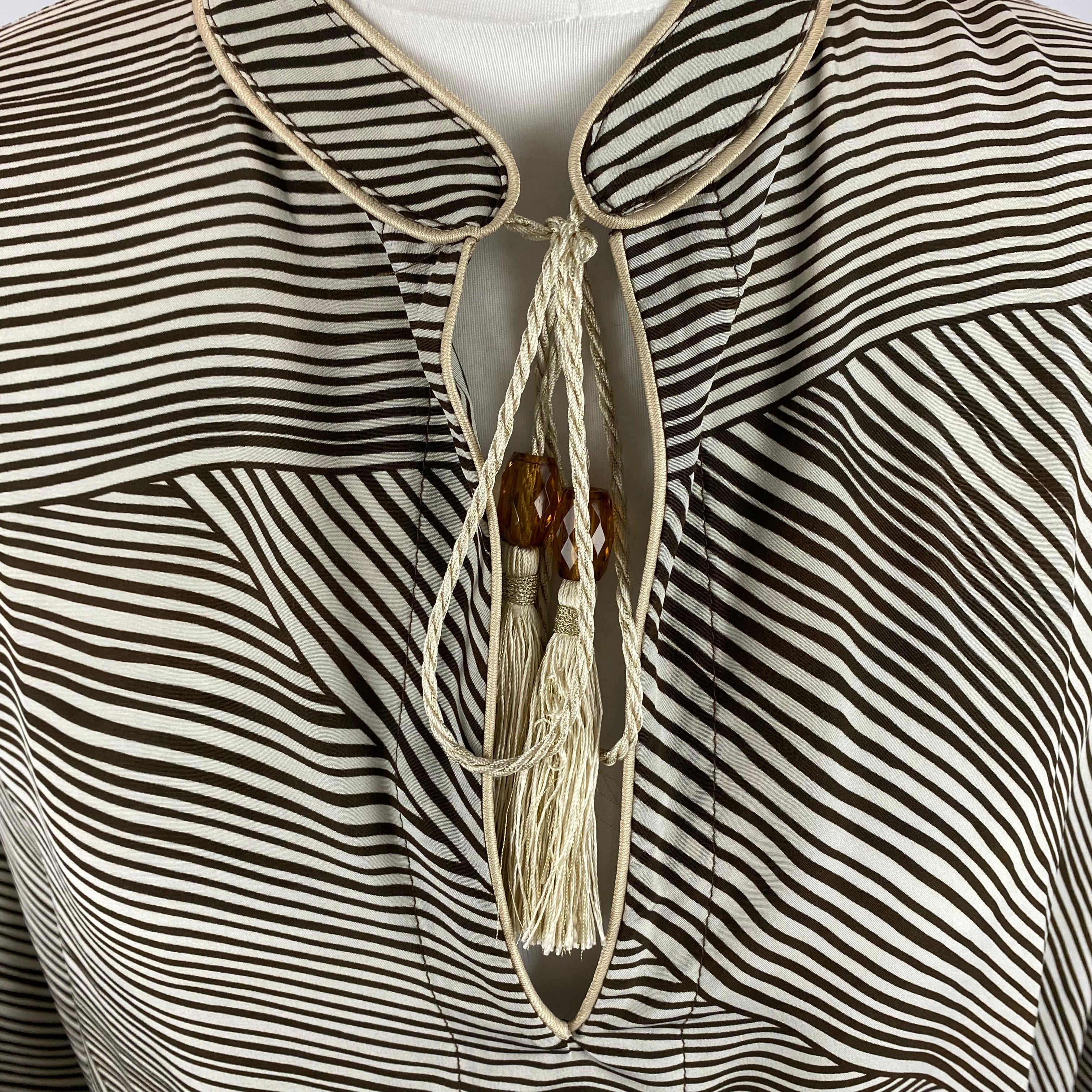 Max Mara Espresso & Cream Stripe Silk Tunic Dress XXL