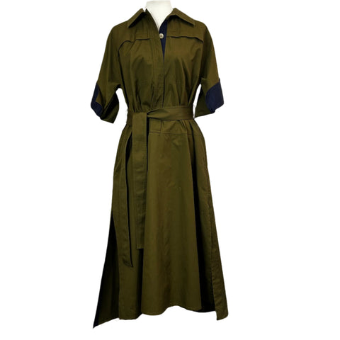 Jil Sander Olive & Navy Cotton Shirt Dress XS/S/M