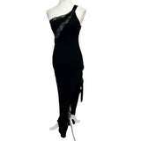 Reformation £360 Black Georgette & Lace One Shoulder Dress XS