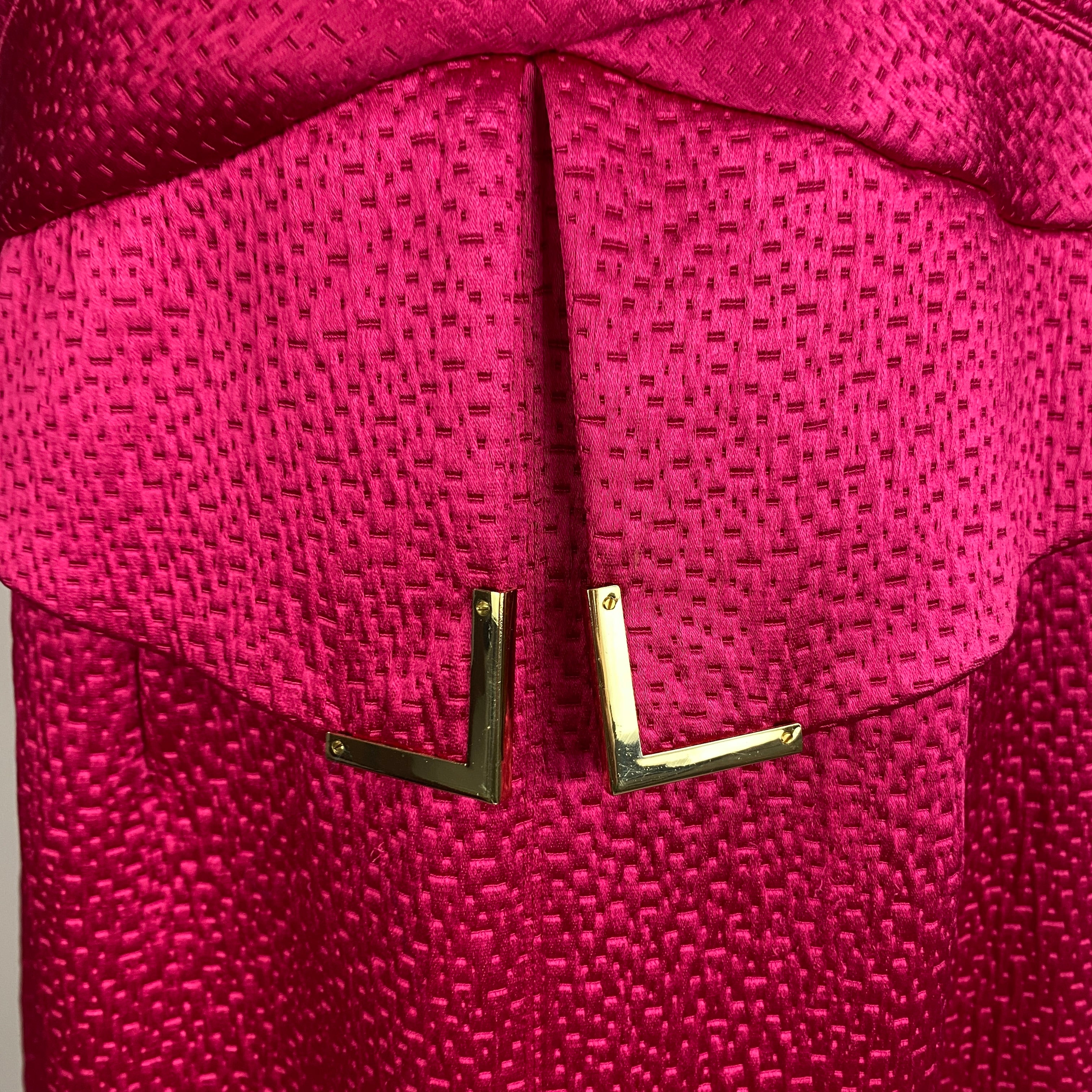 Amanda Wakeley Fuchsia Textured Satin Midi Dress XL