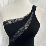 Reformation £360 Black Georgette & Lace One Shoulder Dress XS