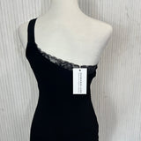 Reformation £360 Black Georgette & Lace One Shoulder Dress XS