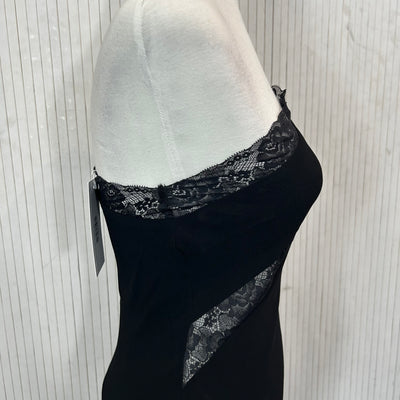 Reformation £360 Black Georgette & Lace One Shoulder Dress XS