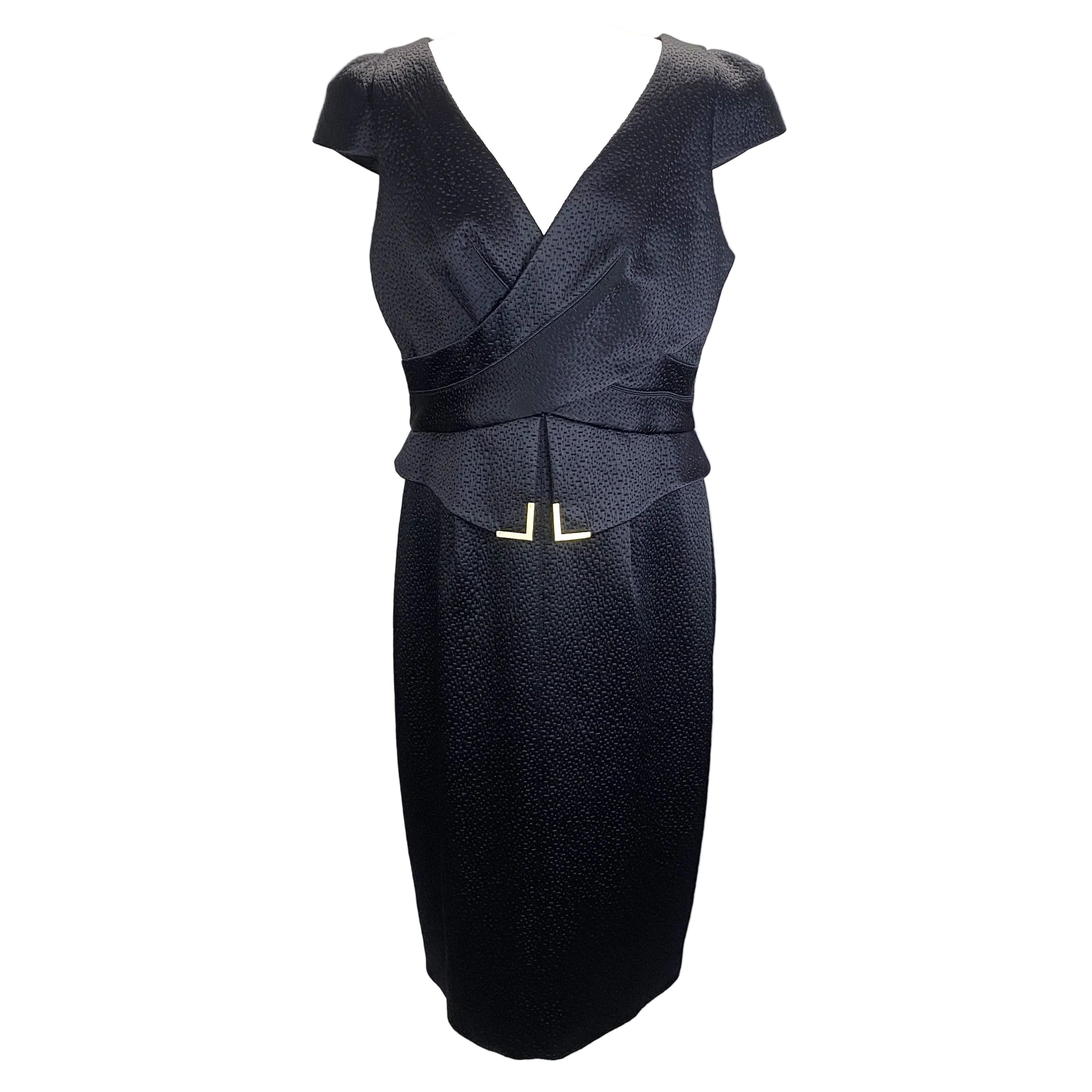 Amanda Wakeley Midnight Textured Satin Midi Dress XL