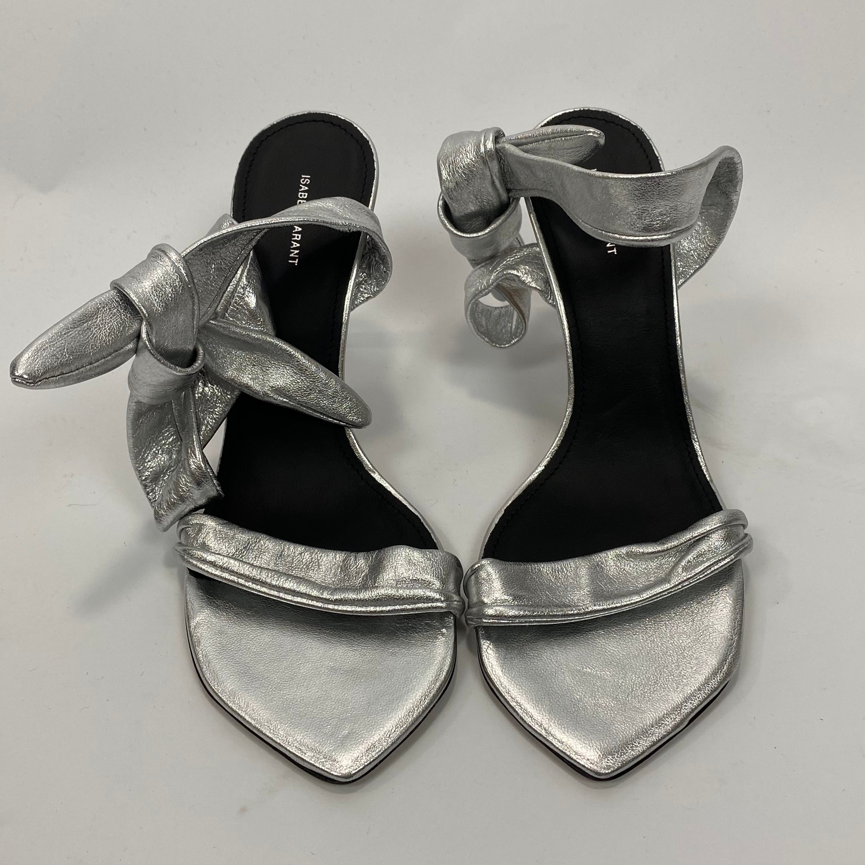 Isabel Marant New Silver Leather Ankle Wrap Heels 36
