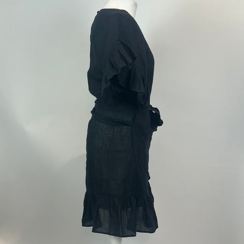 Isabel Marant Etoile Brand New Black Linen Wrap Midi Dress M