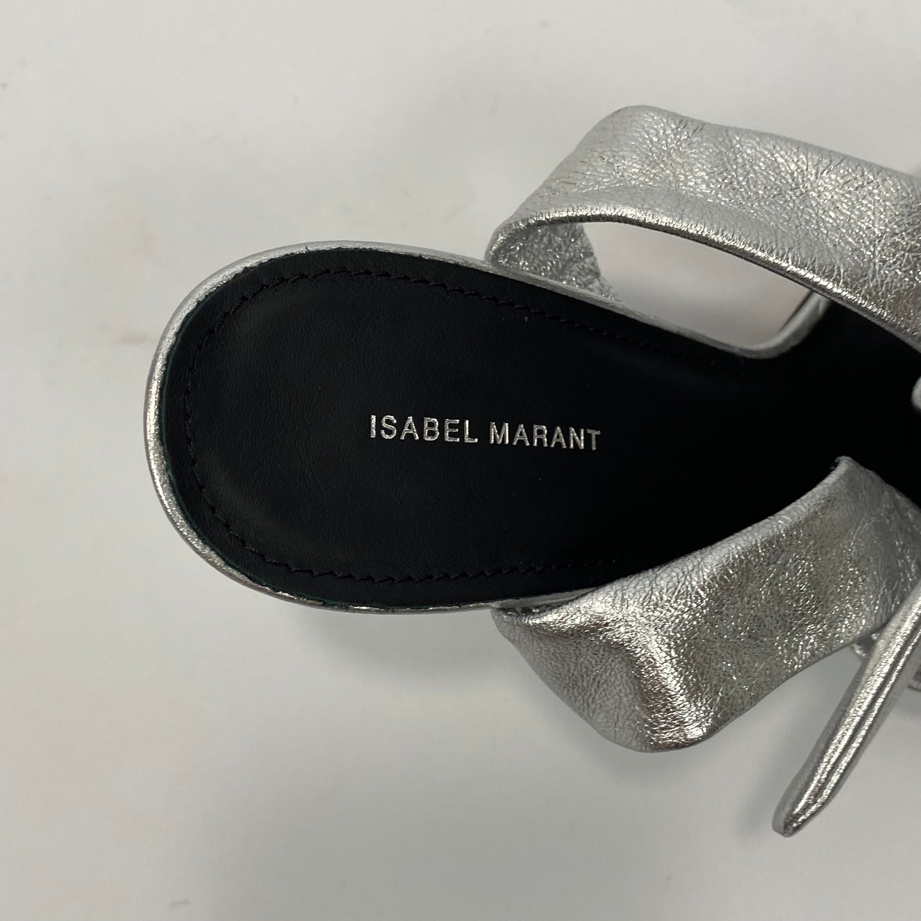 Isabel Marant New Silver Leather Ankle Wrap Heels 36
