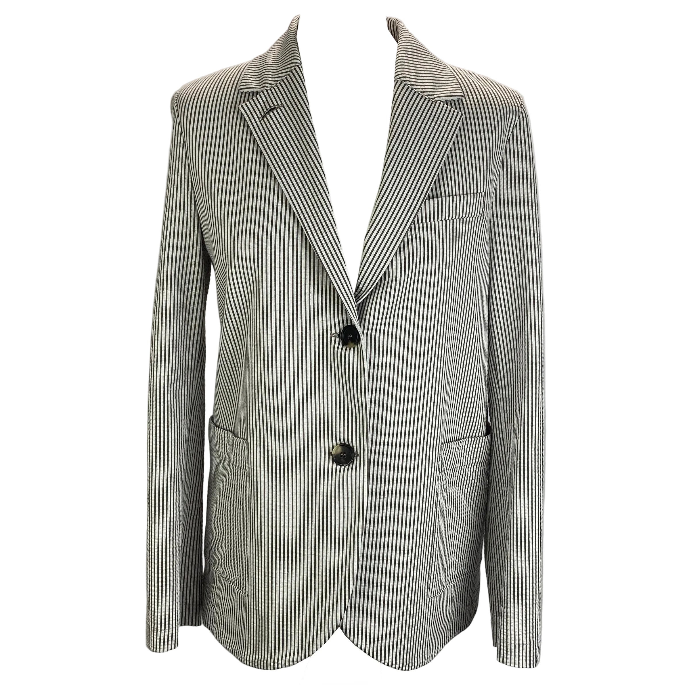 Harris Wharf £300 Olive & Pearl Stripe Seersucker Blazer S