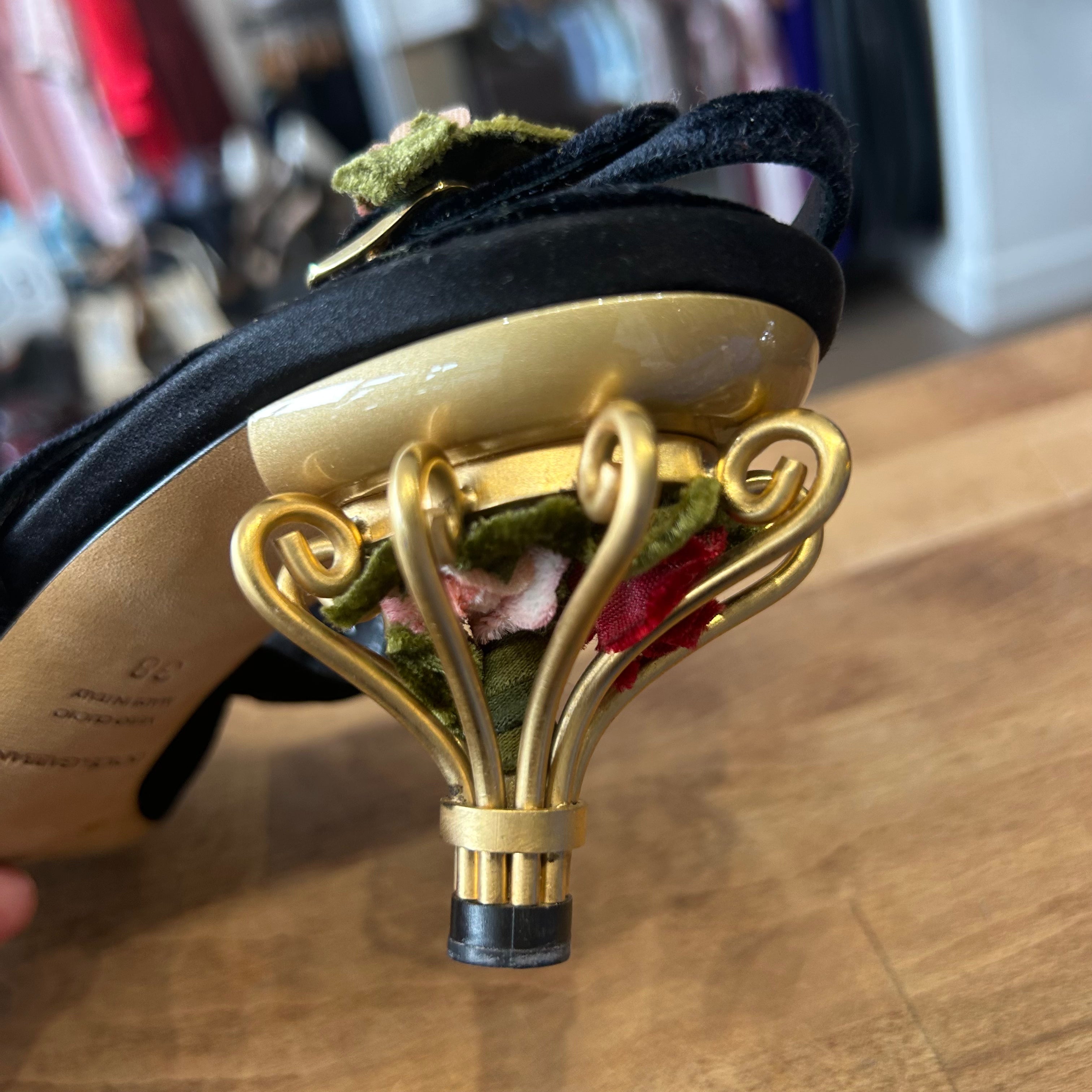 Dolce & Gabbana Black Velvet Cage Kitten Heels 38