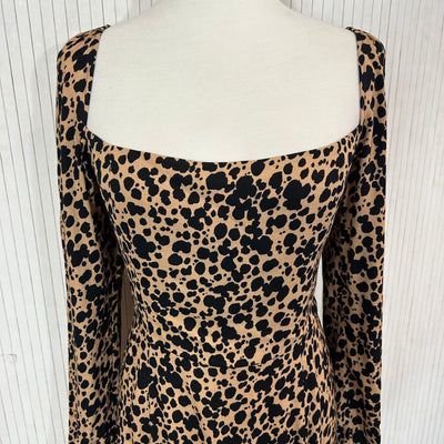 Reformation Camel Leopardprint Shirred Maxi Dress M