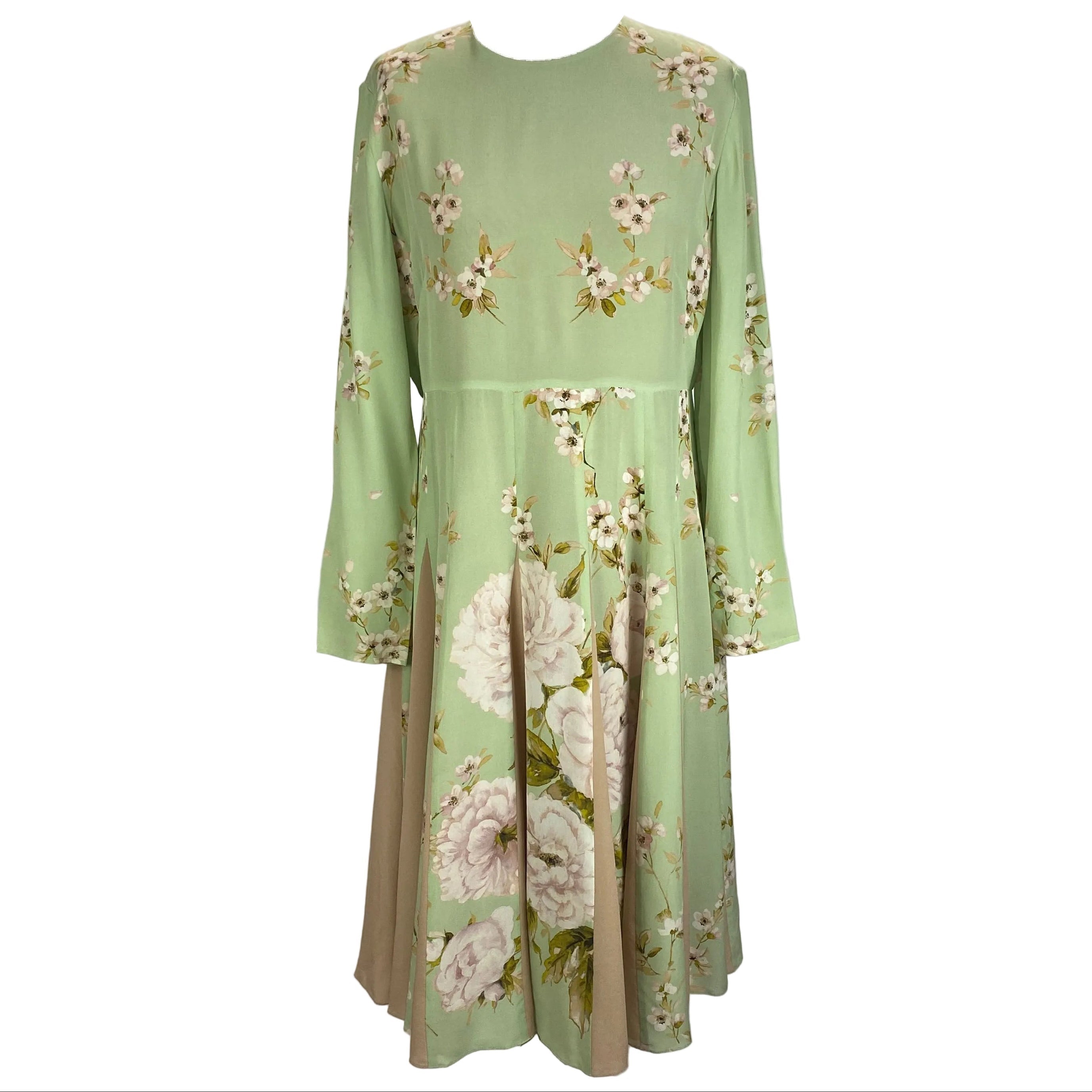 The Fold £520 Mint Cherry Blossom Print Silk Midi Dress L