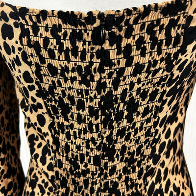 Reformation Camel Leopardprint Shirred Maxi Dress M