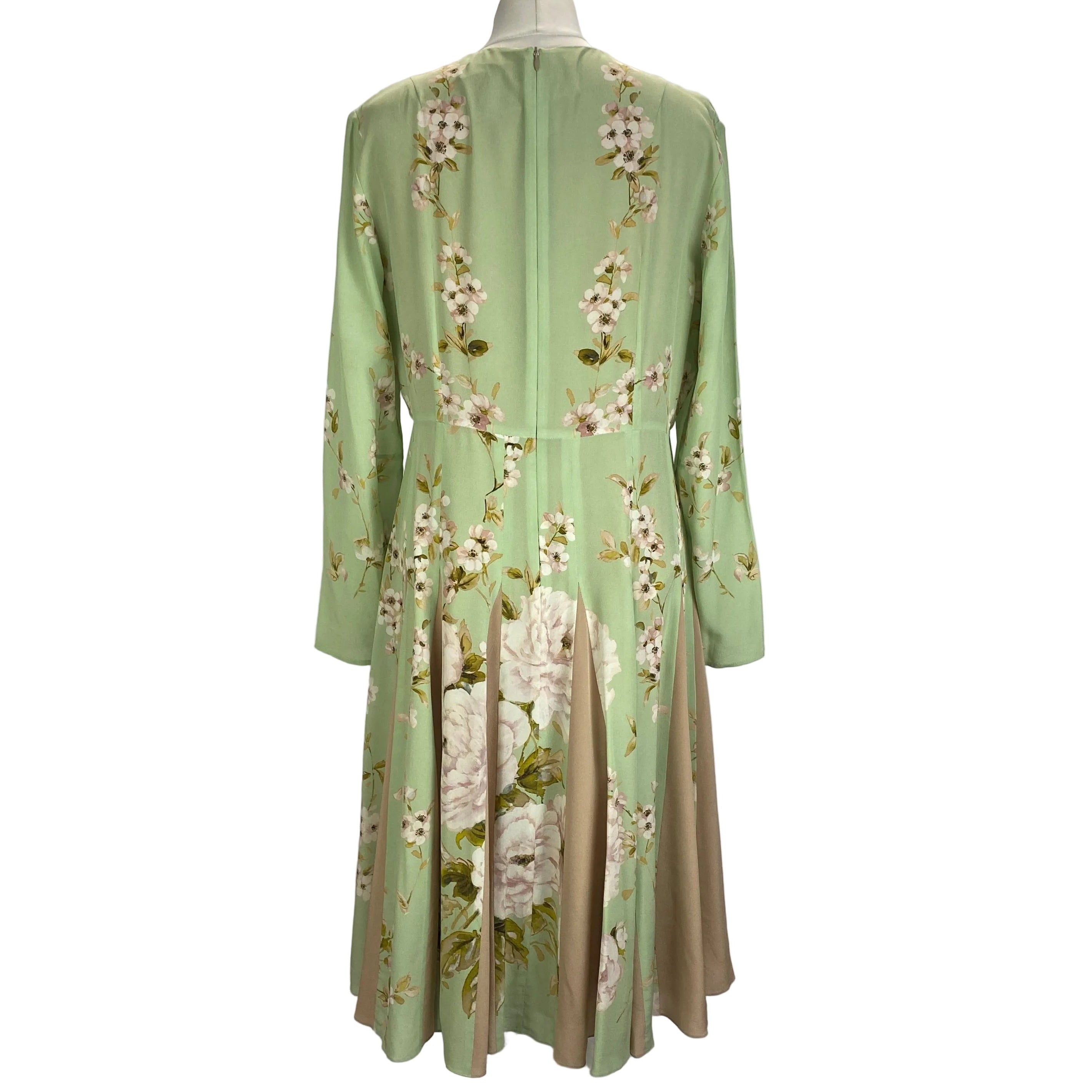 The Fold £520 Mint Cherry Blossom Print Silk Midi Dress L