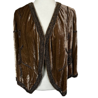 Parker Pale Cocoa Velvet & Gold Embellished Jacket M