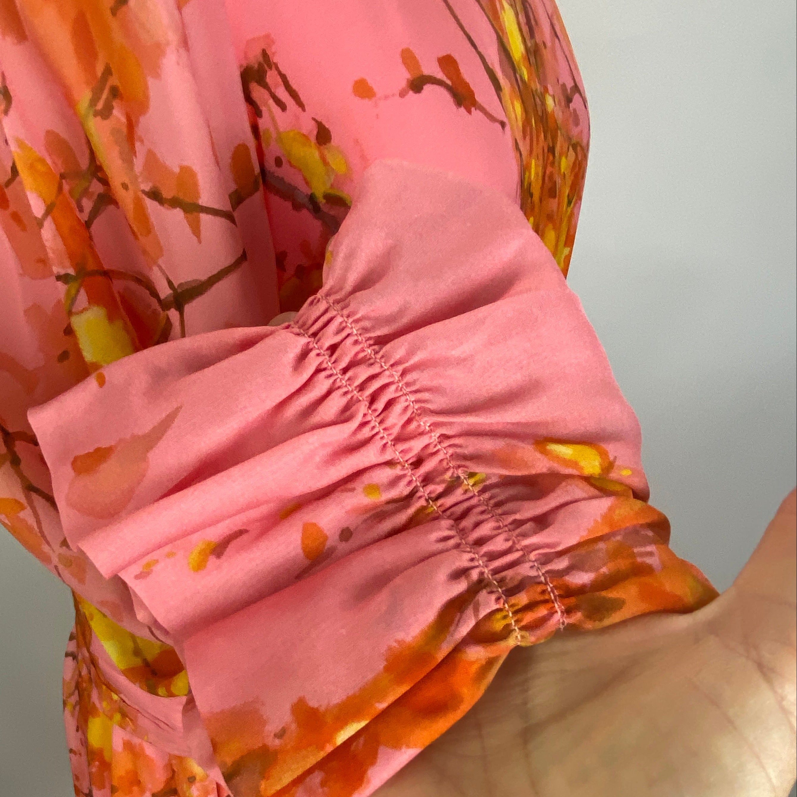 The Fold £520 Pink Cherry Blossom Print Silk Occassion Dress L