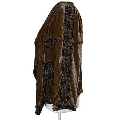 Parker Pale Cocoa Velvet & Gold Embellished Jacket M