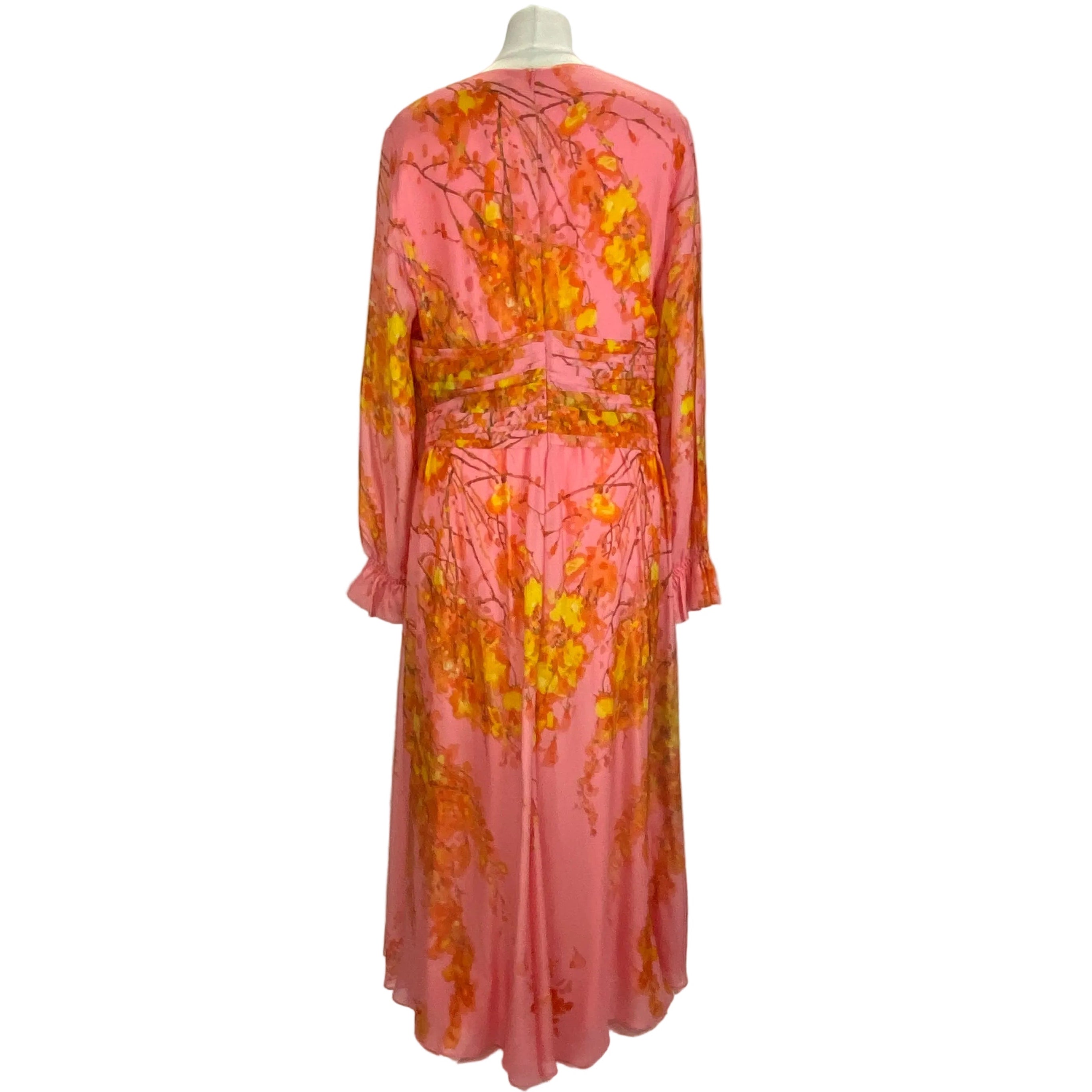 The Fold £520 Pink Cherry Blossom Print Silk Occassion Dress L
