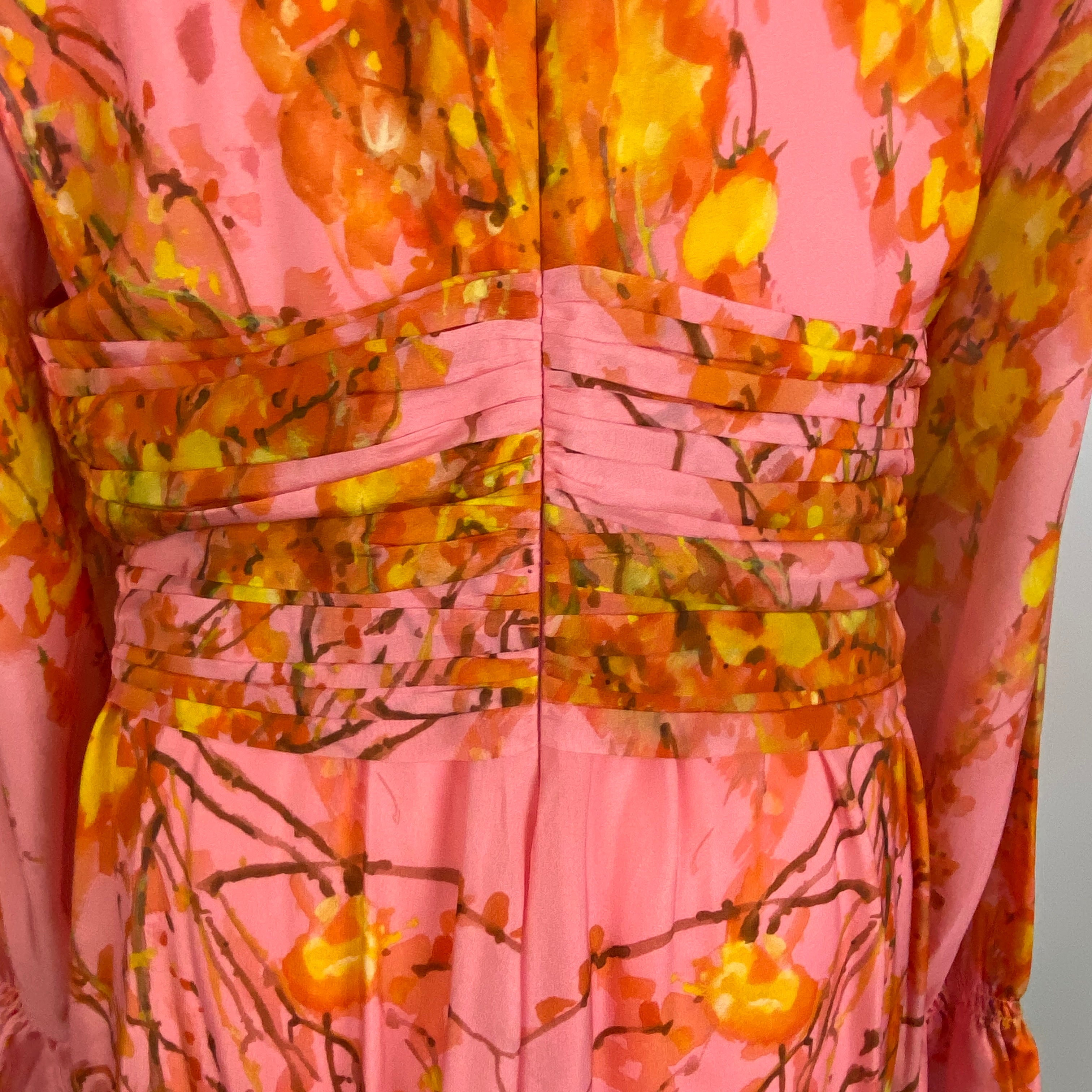The Fold £520 Pink Cherry Blossom Print Silk Occassion Dress L