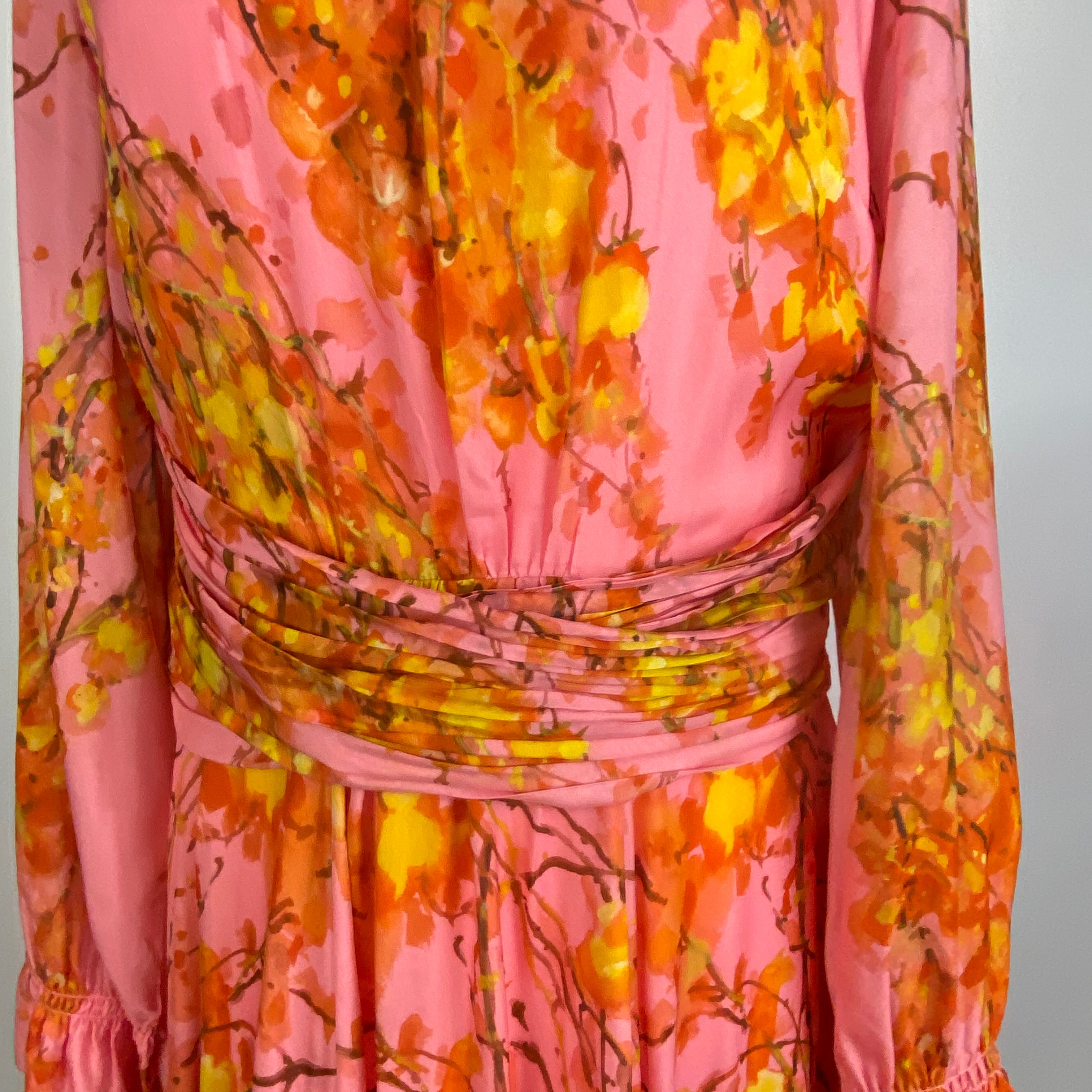 The Fold £520 Pink Cherry Blossom Print Silk Occassion Dress L