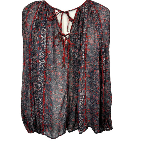 Ulla Johnson Navy & Ruby Floral Silk  Blouse S