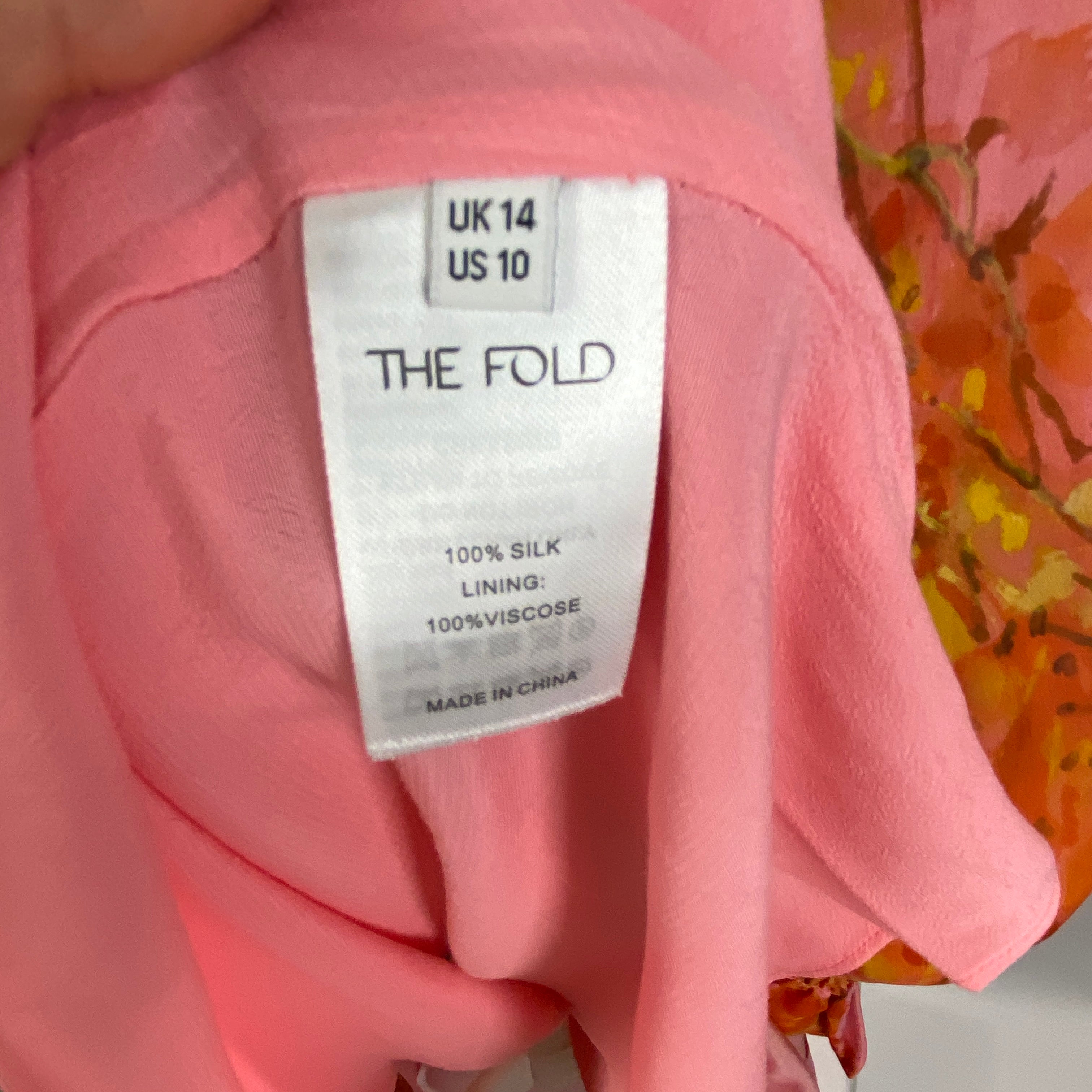 The Fold £520 Pink Cherry Blossom Print Silk Occassion Dress L