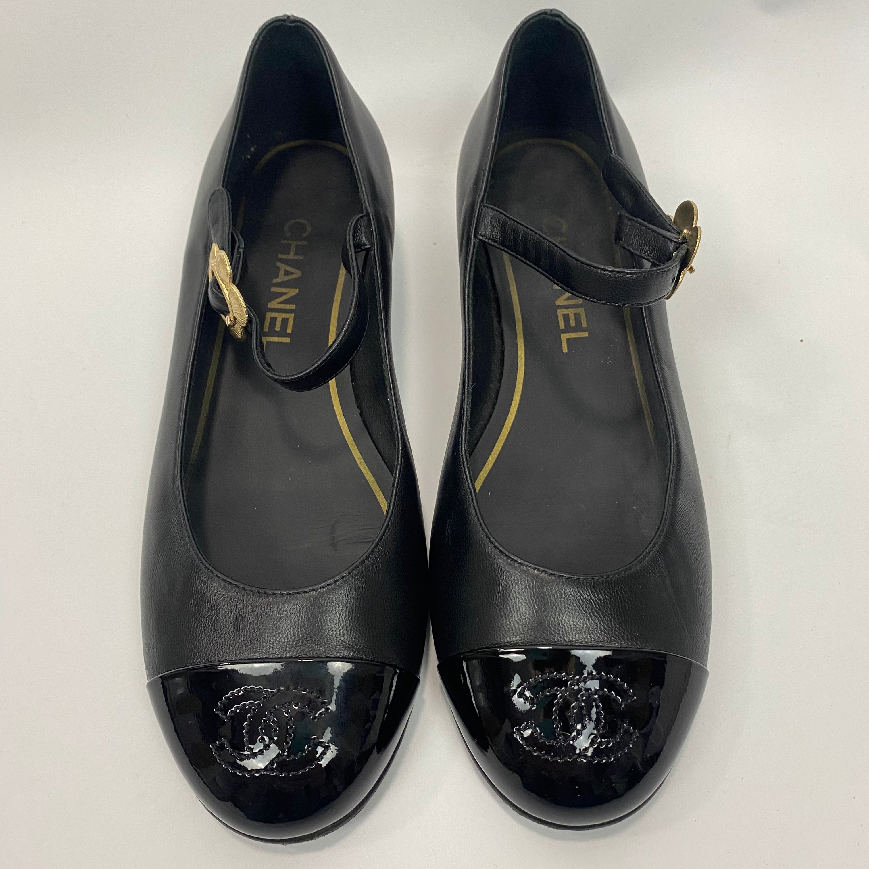 Chanel Black Leather Mary Jane Flats 36