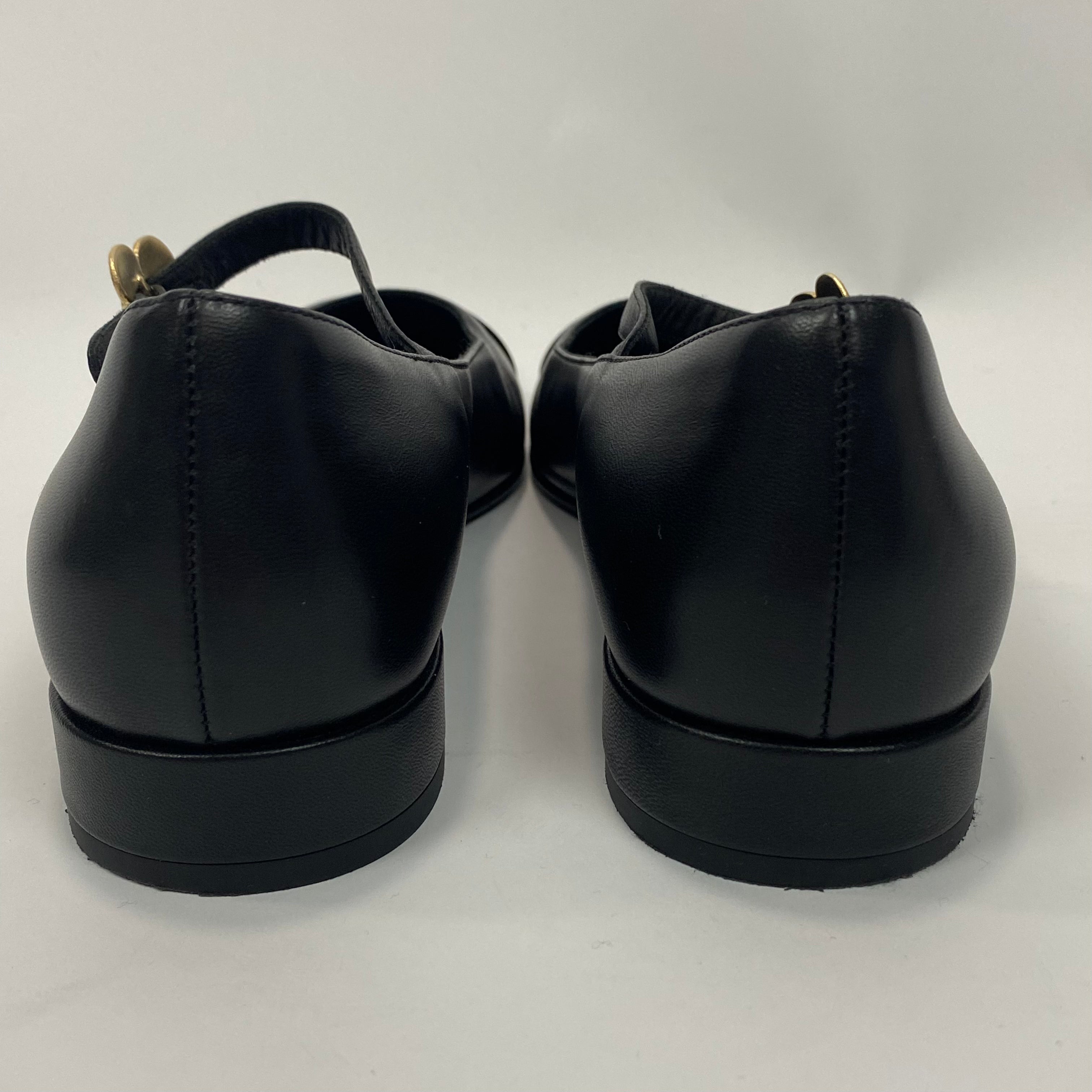 Chanel Black Leather Mary Jane Flats 36