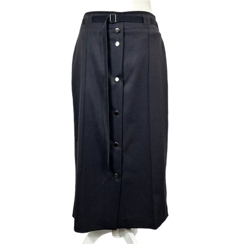 Emporio Armani Navy Wool Poppered Midi Skirt S