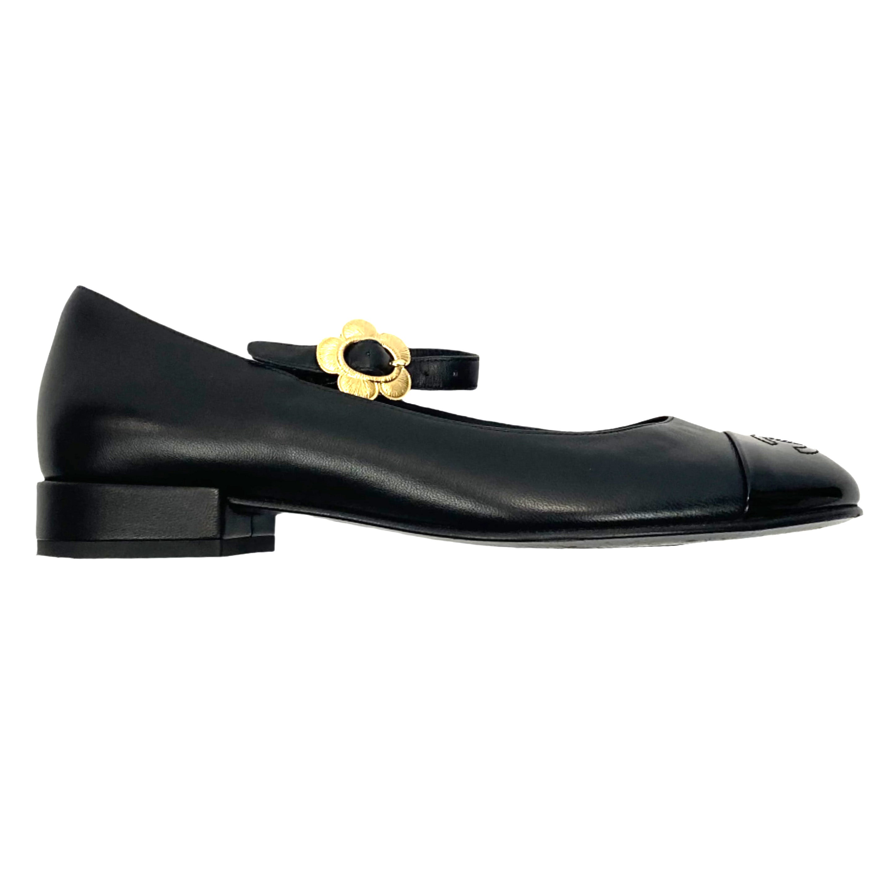 Chanel Black Leather Mary Jane Flats 36