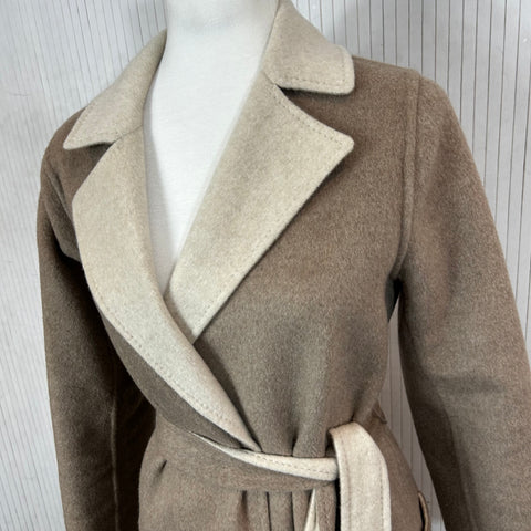 Duffy Taupe & Cream Reversible Mongolian Cashmere Coat M