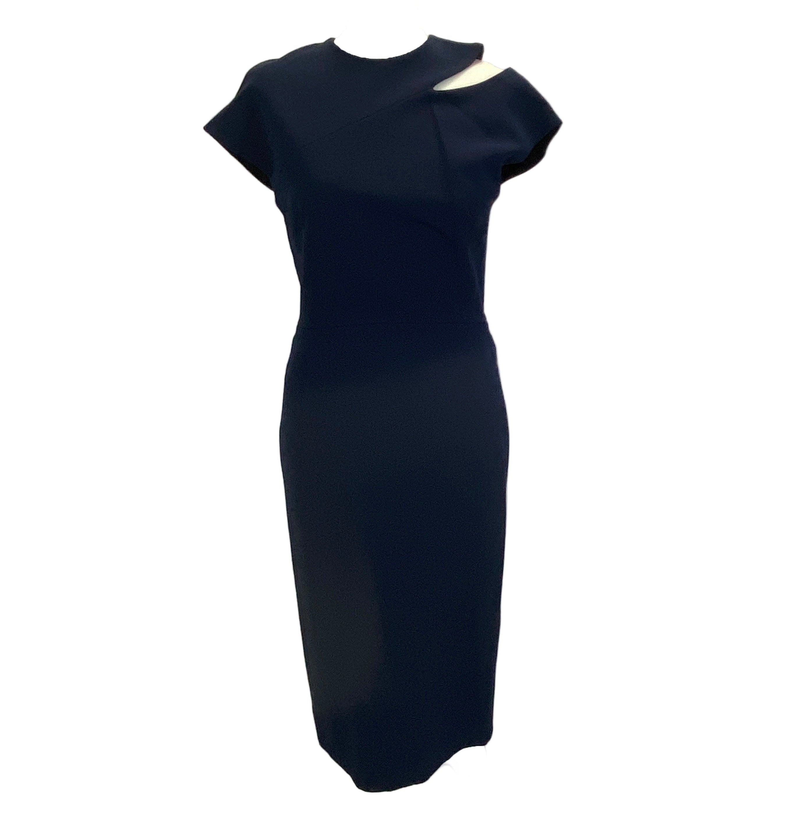 Victoria Beckham Navy Open Shoulder Zip Back Midi Dress S/M