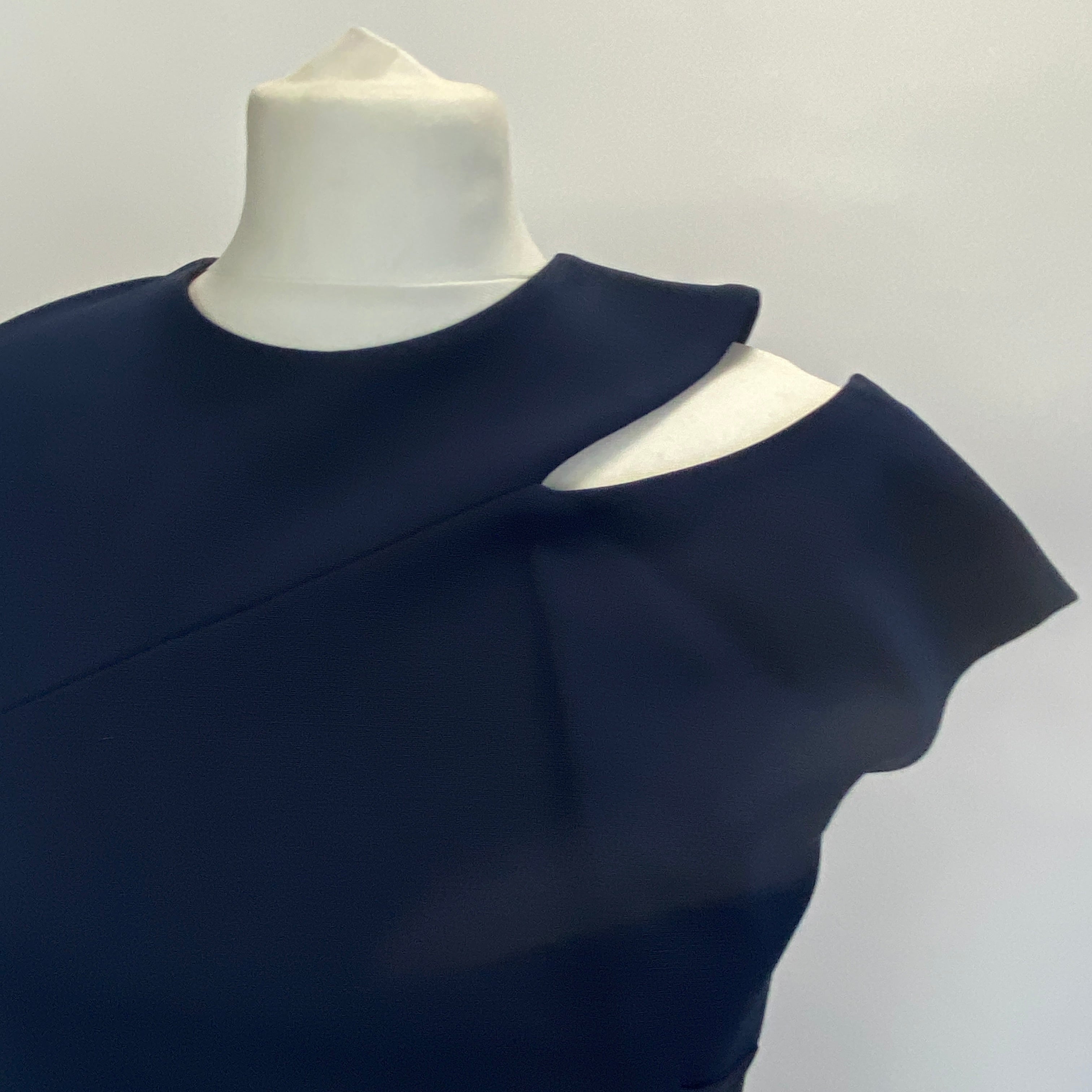 Victoria Beckham Navy Open Shoulder Zip Back Midi Dress S/M