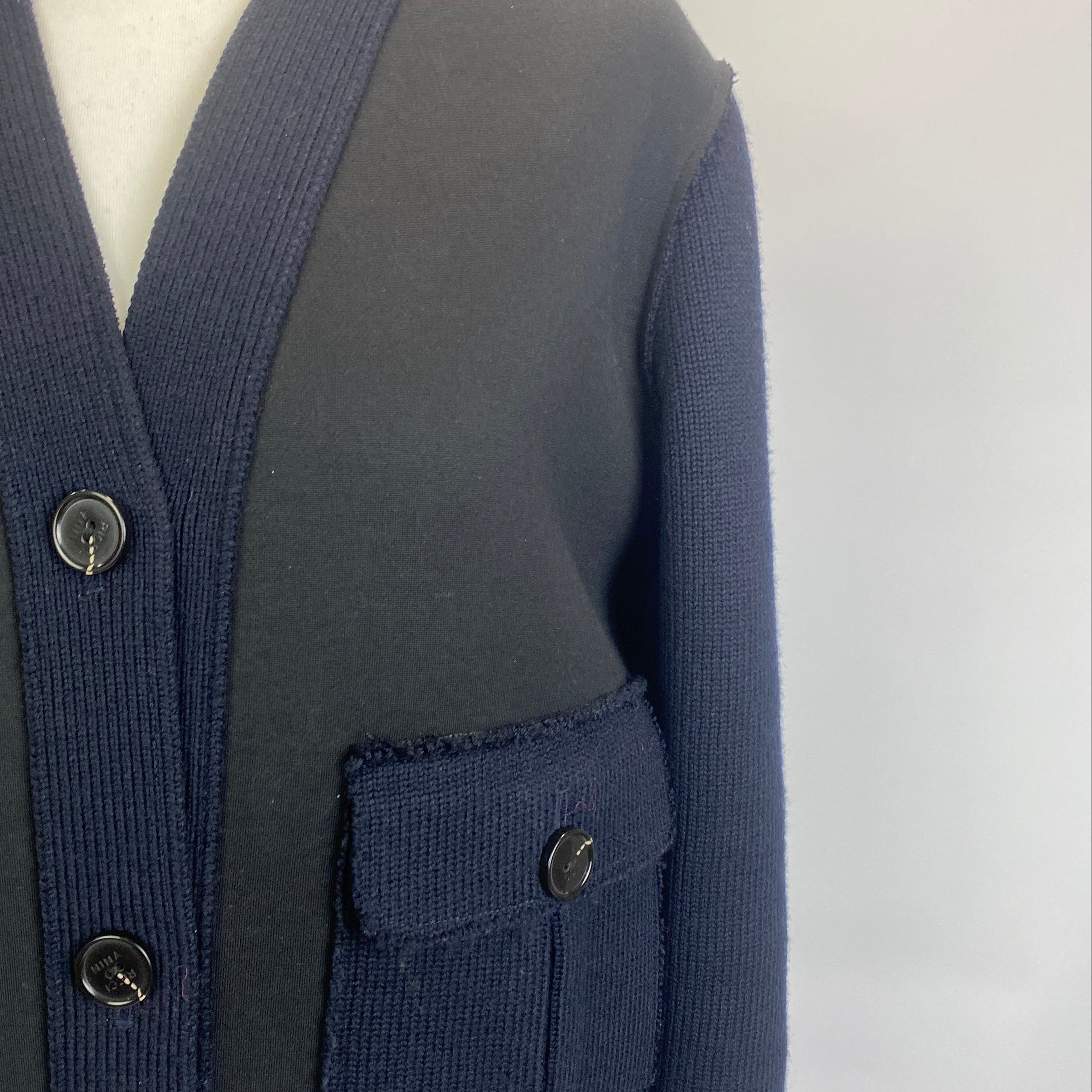 Nina Ricci Navy Black Wool Utility Cardigan Sweater M