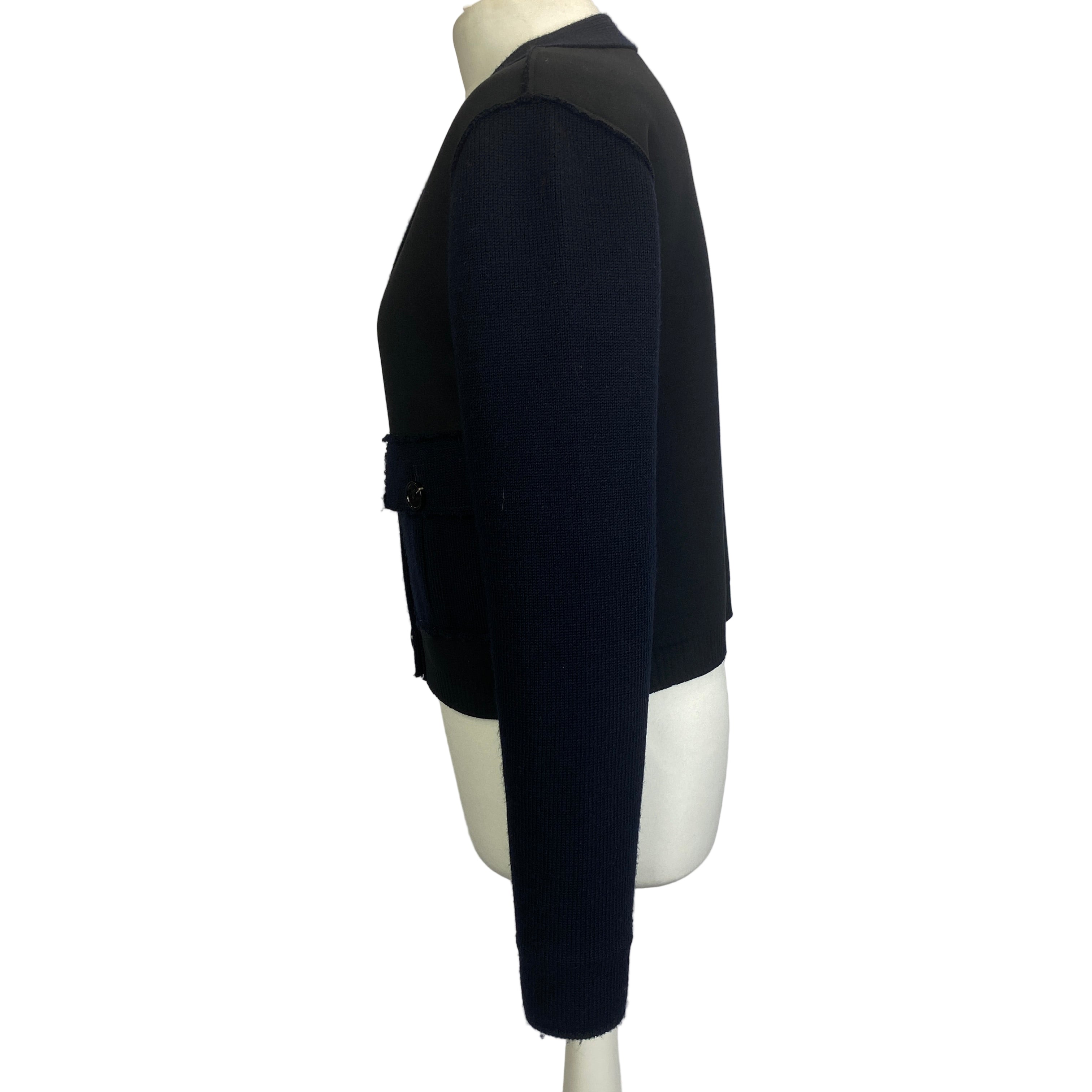 Nina Ricci Navy Black Wool Utility Cardigan Sweater M